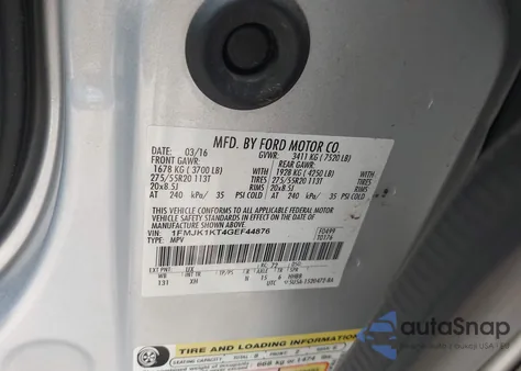 2016 Ford Expedition El Limited from USA, damaged, VIN 1FMJK1KT4GEF44876